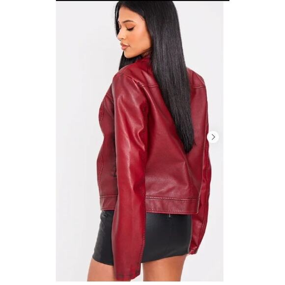 New NWT PLT Faux Leather Oversized Seam Detail Red Jacket 10 Tall - Picture 3 of 14